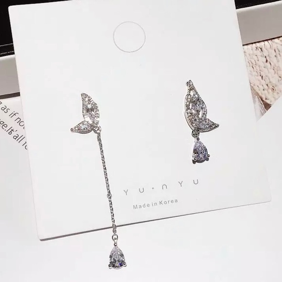 CZ Crystal Drop Butterfly Mismatched Earrings - Picture 5 of 5